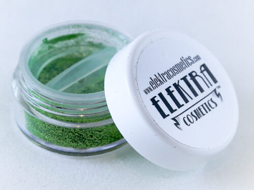 Elektra Cosmetics Peridot Green Microfine Glitter Jar with Open Lid