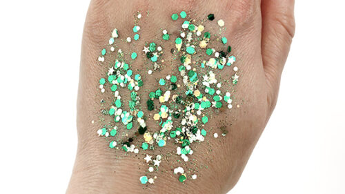 green goddess bolt balm cosmetic glitter gel swatch