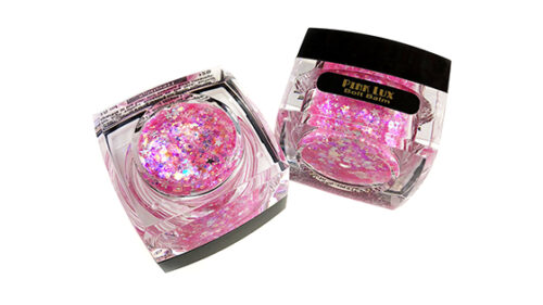 pink lux bolt balm cosmetic glitter gel top and bottom