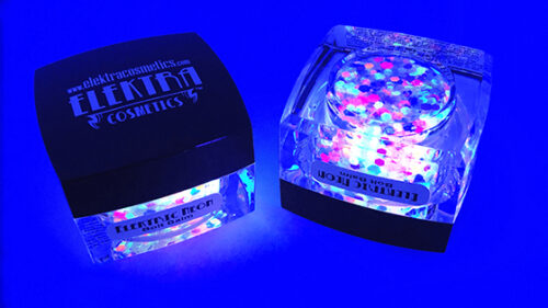 elektric neon bolt balm cosmetic glitter gel top and bottom dark
