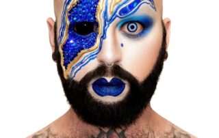 Apostrophe wearing Elektra Cosmetics Blue Creative Capsule