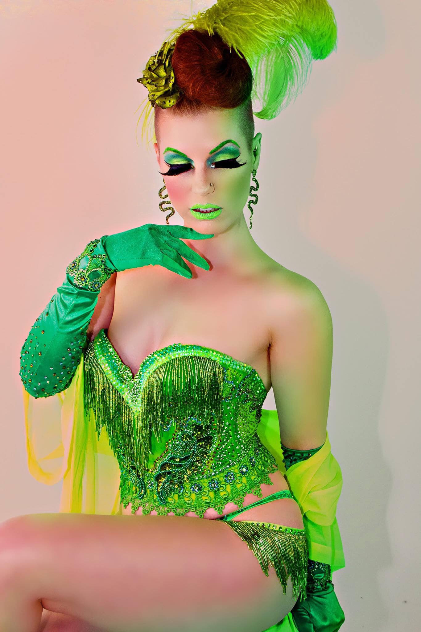 Miss Audacious Wearing Elektra Cosmetics Green Creative Capsule