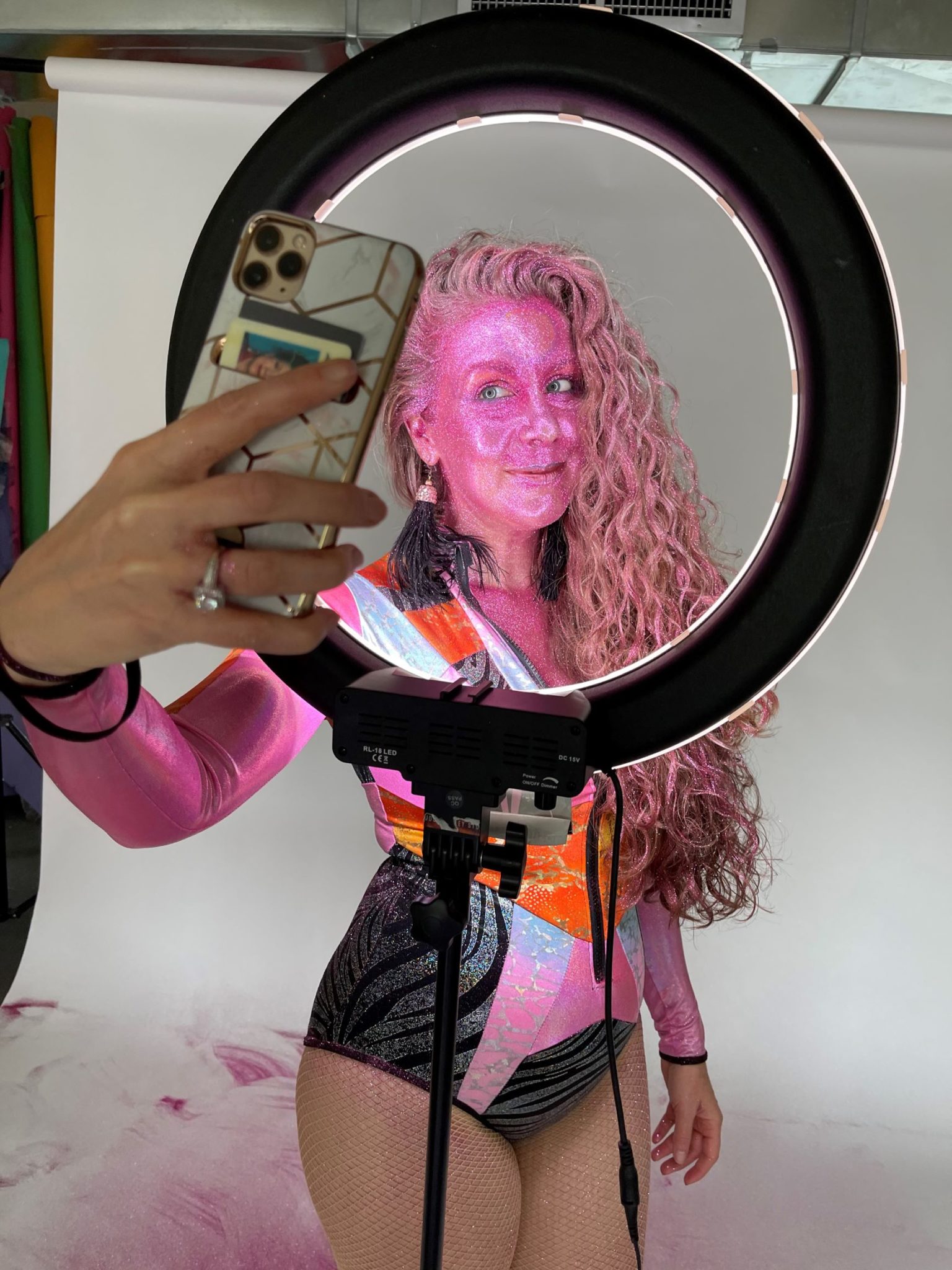 Danielle Smith with Elektra Cosmetics Eko Glitter Having Selfie in Bowie Series Photoshoot by Josh Hailey
