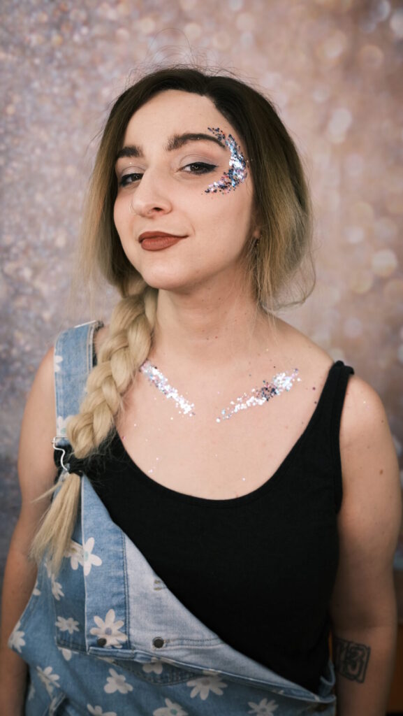 Mardi Gras glitter makeup look