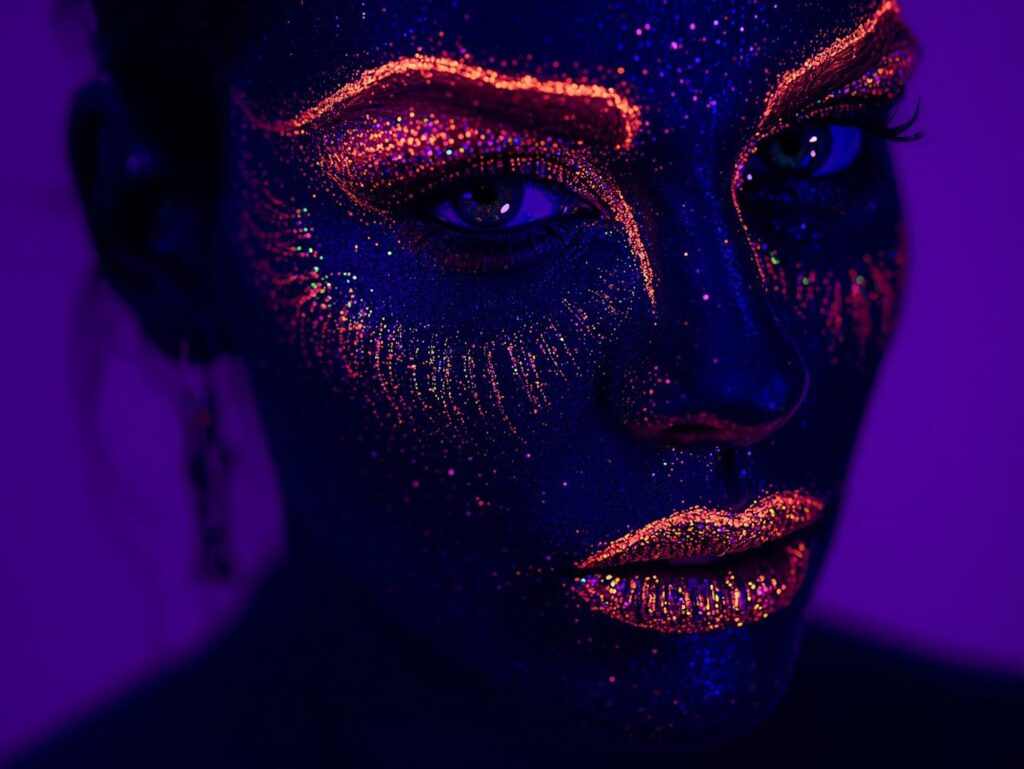 uv blacklight glitter UV Blacklight Halloween costume glitter makeup - Elektra Cosmetics